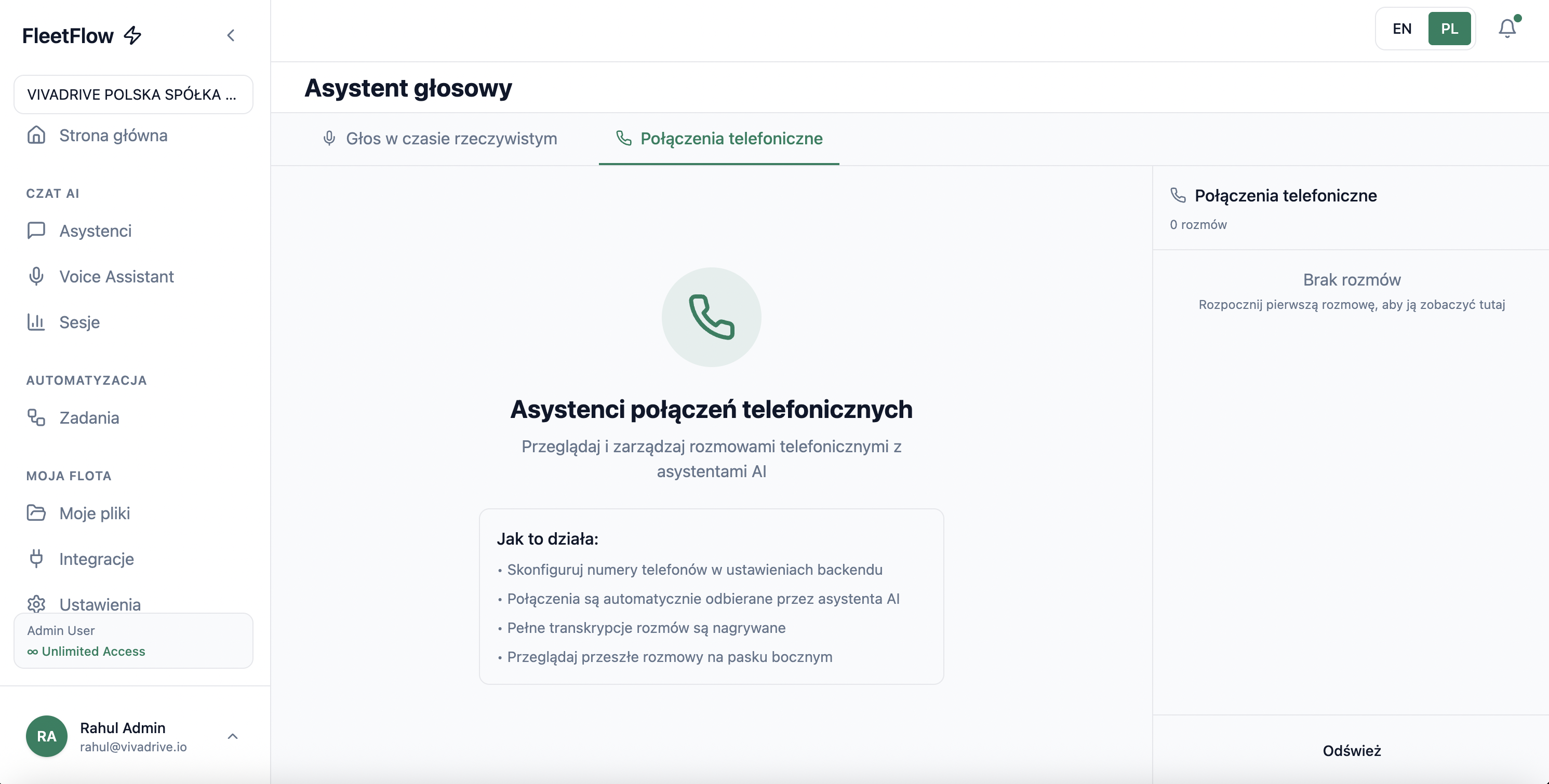 FleetFlow Głosowy Asystent Floty - Wielojęzyczny interfejs głosowy do zarządzania flotą bez użycia rąk, zapytania w języku naturalnym i raportowanie głosowe w czasie rzeczywistym w ponad 20 językach